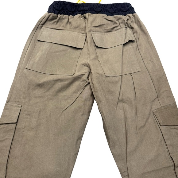 MNML Men’s Olive Green Cargo Pants XS Yellow Drawstrings Adjustable Streetwear - Picture 3 of 7